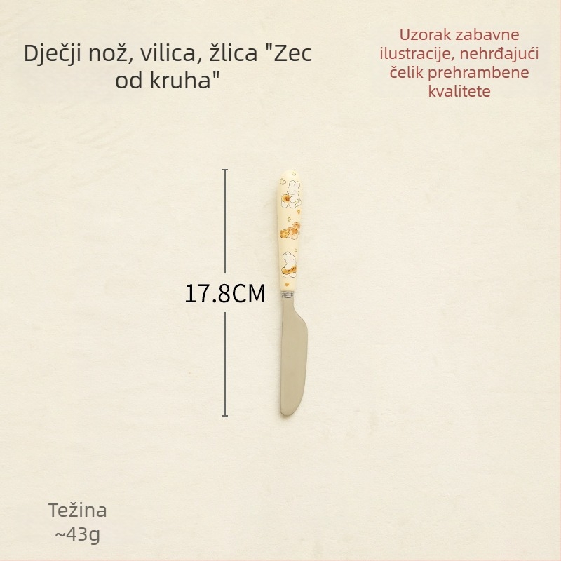 Dječji pribor od nehrđajućeg čelika s keramičkom drškom – nož, vilica i žlica, desertna žlica u zapadnom stilu