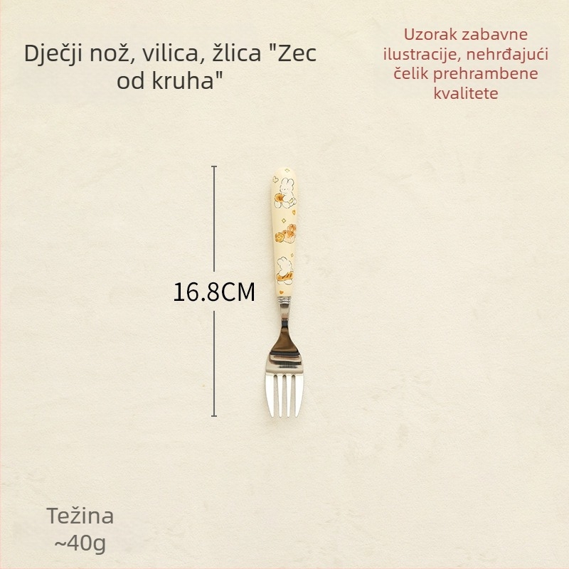 Dječji pribor od nehrđajućeg čelika s keramičkom drškom – nož, vilica i žlica, desertna žlica u zapadnom stilu