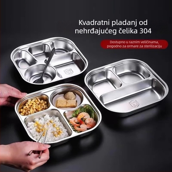 Nehrđajući čelični tanjur s tri odjeljka i poklopcem, prehrambena klasa 304