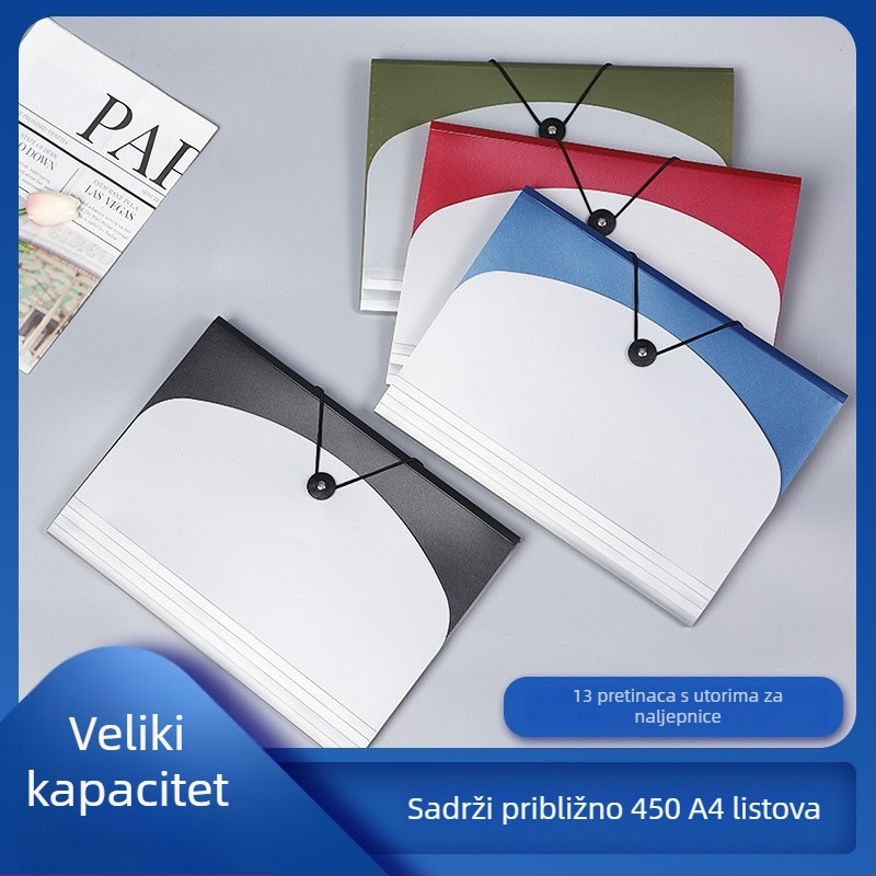 A4 fascikl s 13 pretinaca u akordeonskom stilu, s kopčom i gumicom za pohranu studentskih dokumenata