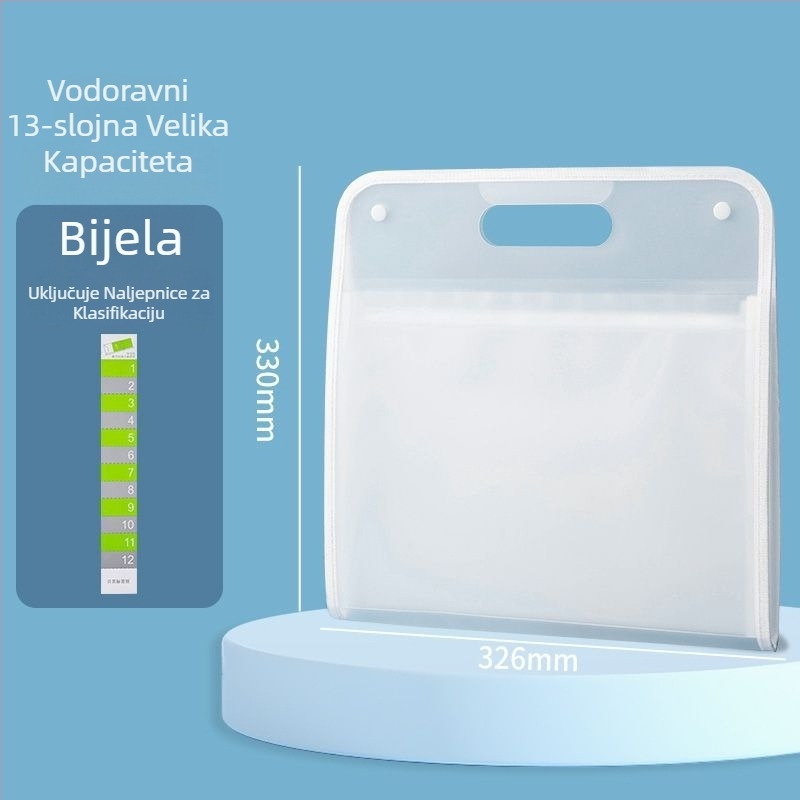 Vodoravna A4 akordeonska mapa s patentnim zatvaračem za pohranu testnih radova i predmetnih dokumenata, višeslojni organizator