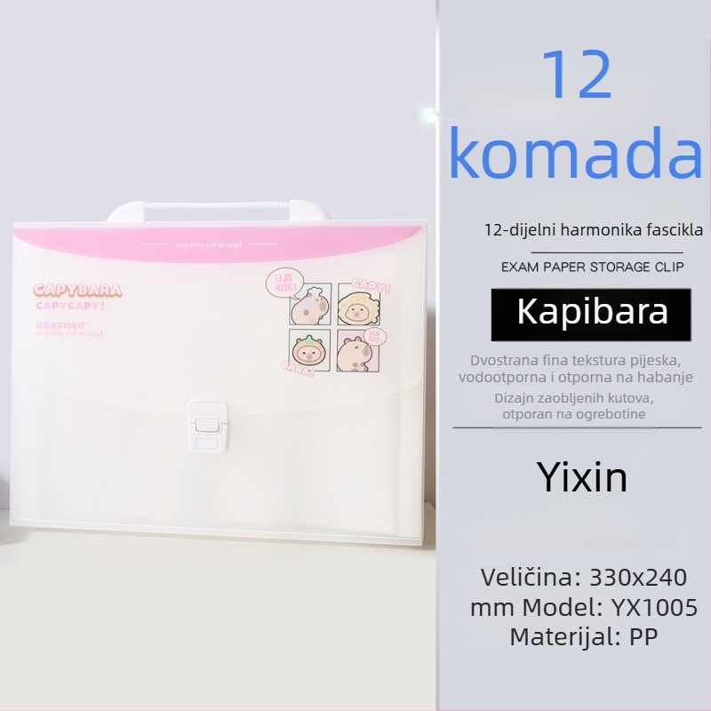 Capybara akordion fascikla za dokumente, mat završni PP materijal, 13 pretinaca, velika kapacitet za pohranu dokumenata