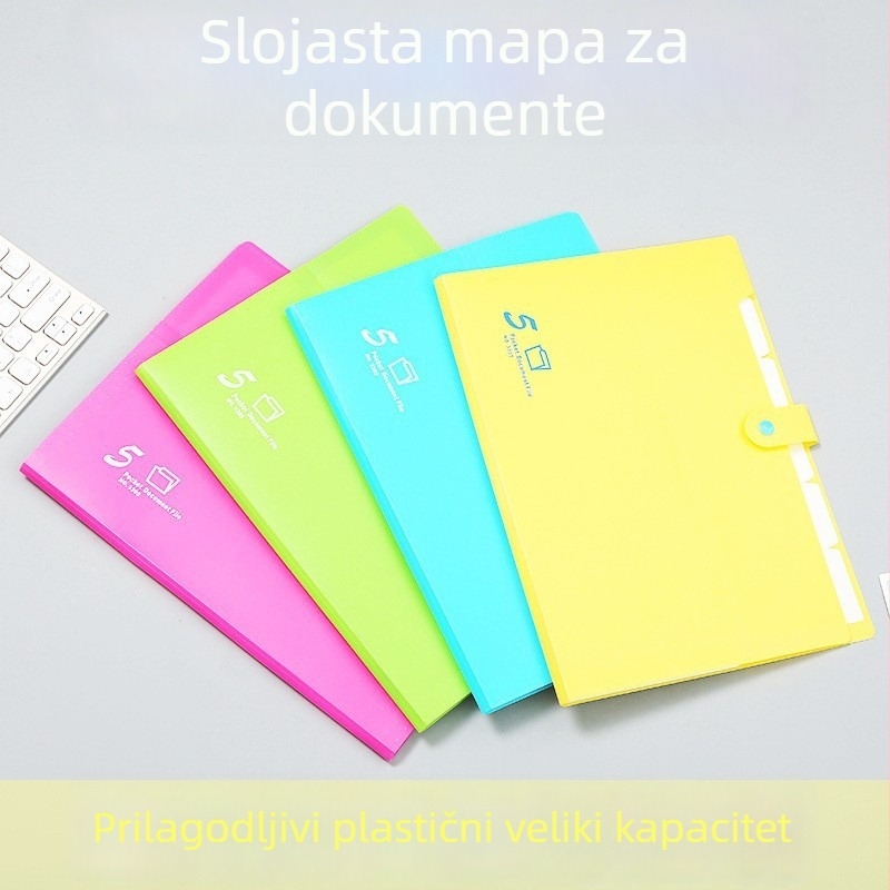 PP višebojni harmonika dosje za dokumente A4, za organizaciju školskih testova i domaćih zadataka, veliki kapacitet, višenamjenski.
