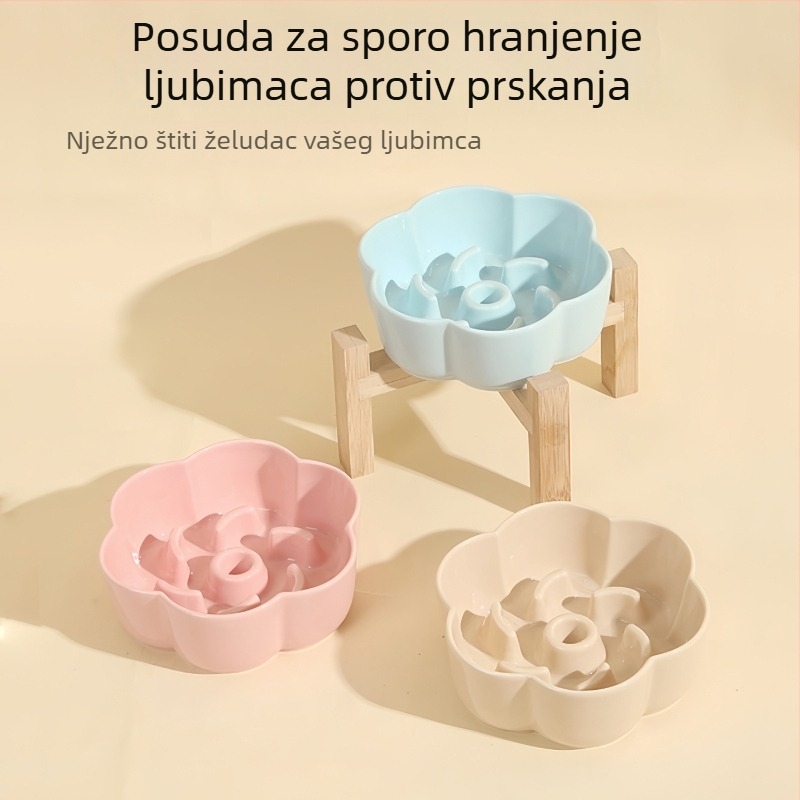 Keramička zdjela za mačke s sporim hranjenjem, cvjetni dizajn, zaštita od gušenja i prolijevanja