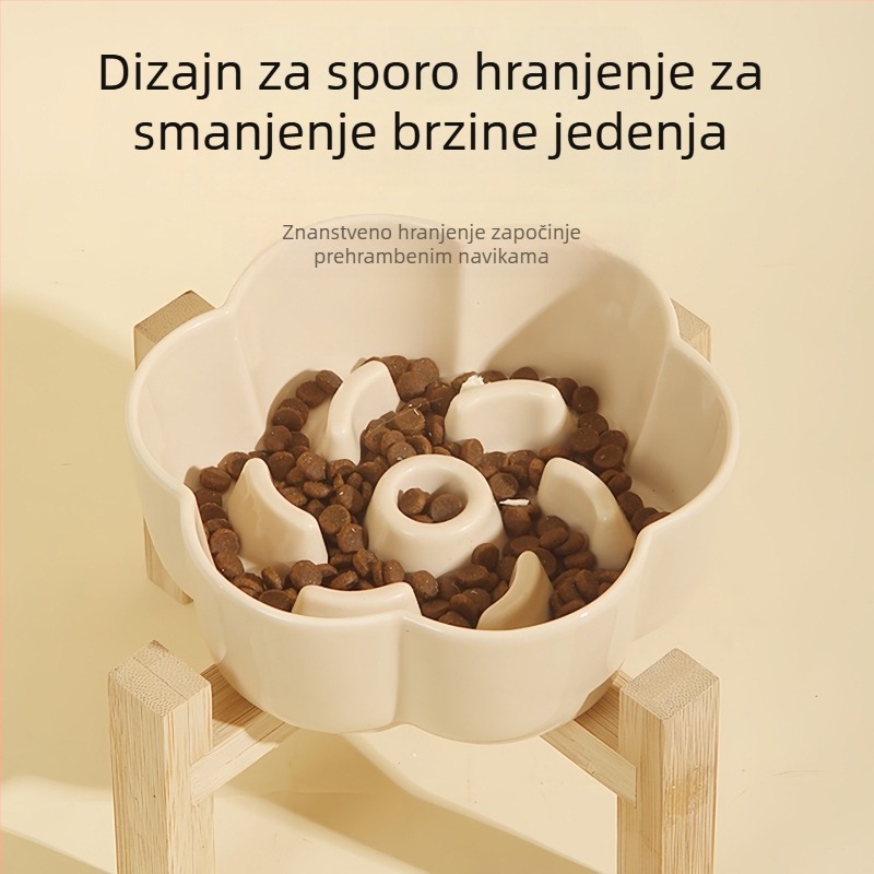 Keramička zdjela za mačke s sporim hranjenjem, cvjetni dizajn, zaštita od gušenja i prolijevanja