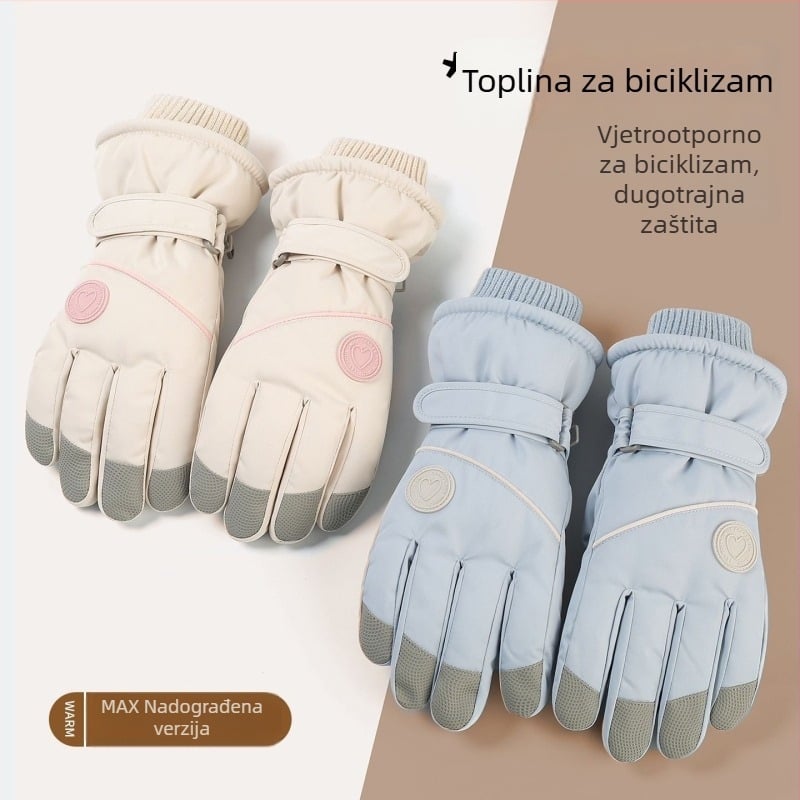 Ženske zimske rukavice s fleec podstavom, debele i otporne na vjetar, za vožnju biciklom i skijanje, kompatibilne sa zaslonom na dodir