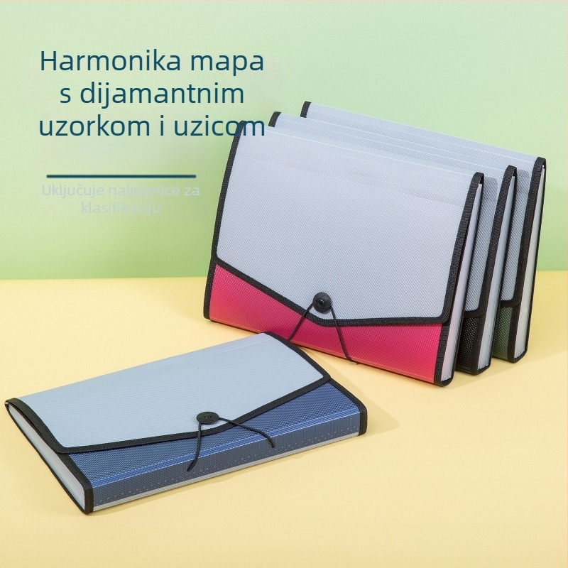 A4 harmonika fascikl s kaišem, dijamantni uzorak, velik kapacitet za dokumente, 13 pretinaca