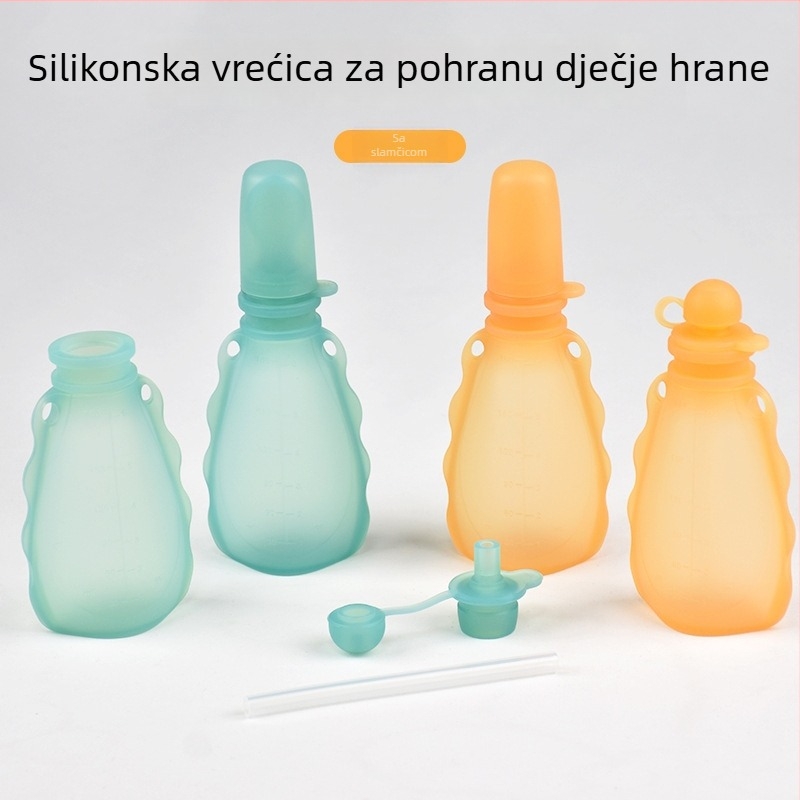 Silikonska vrećica za pohranu mlijeka za bebe, prijenosna vrećica za dječju hranu i voćni pire, 180 ml, sladak stil