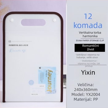 A4 akordeonska mapa s vertikalnim rubom, 12 pretinaca, mat PP, toplinsko otiskivanje zlatom, s ručkom