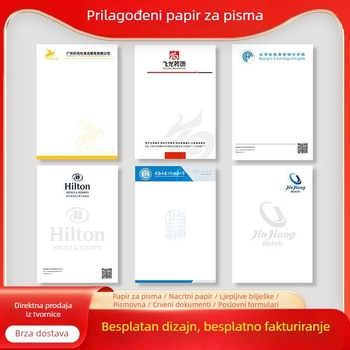 Prilagođeni hlavni papir s logom, korporativni uredski materijal, format A4/A5, radni papir, službeni dokumenti, etikete za brošure, bilješke