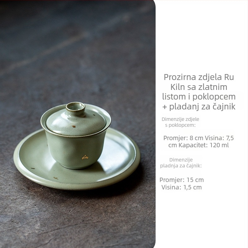 Gaiwan od Ru porculana s pozlaćenom glazurom, retro Gongfu čajni set