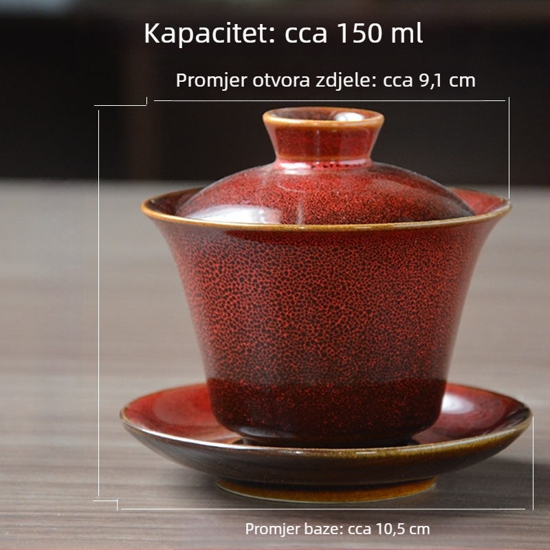 Keramička čajna zdjela s poklopcem za kućnu upotrebu, vintage kineskog stila, hladna na dodir, jednodijelni dizajn