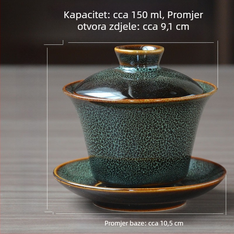 Keramička čajna zdjela s poklopcem za kućnu upotrebu, vintage kineskog stila, hladna na dodir, jednodijelni dizajn