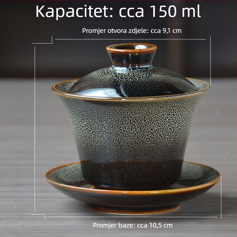 Keramička čajna zdjela s poklopcem za kućnu upotrebu, vintage kineskog stila, hladna na dodir, jednodijelni dizajn