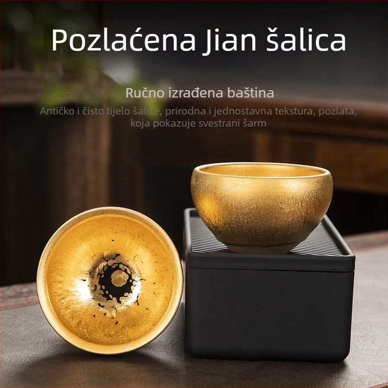 Jianzhan šalica za čaj s 24K zlatnom kapljom ulja, ručna keramika Jianyang s željeznim tijelom, zlatna pozlata, u kutiji za poklon