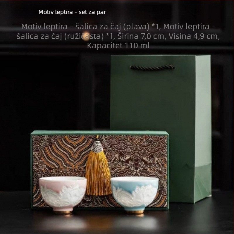 Čajna šalica s sjenom gravirane leptira i cvijeća za žene — pojedinačna porcelanska šalica za kućnu upotrebu