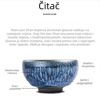 Velika keramička šalica za čaj, zen inspirirana, za osobnu uporabu, sa šarenom glazurom