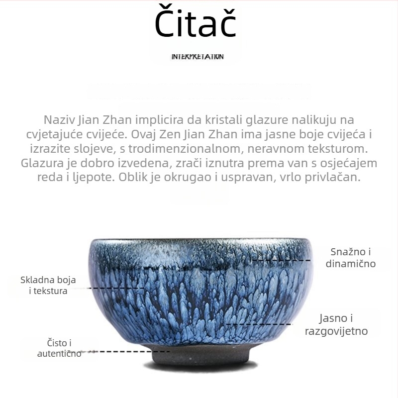 Velika keramička šalica za čaj, zen inspirirana, za osobnu uporabu, sa šarenom glazurom