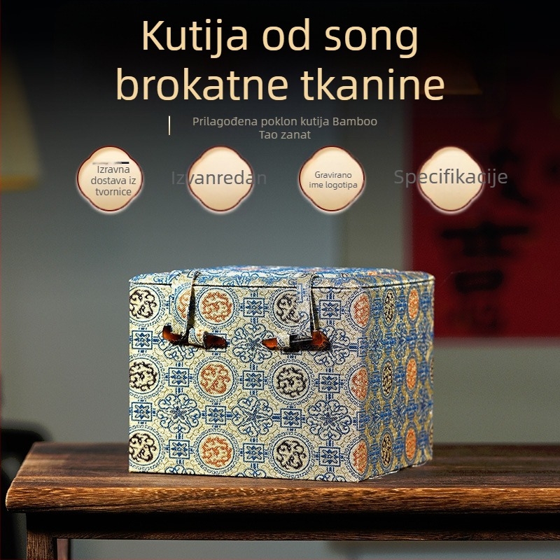 Velika kutija od Song brokata za retro kineski stil čajnik od ljubičaste gline i porculanski set, pečat, spremište za poklon