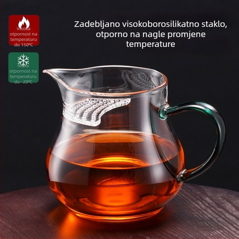 Gongfu čaj šalica od visokokvalitetnog borosilikatnog stakla sa integriranim filtrom i čajnim odjeljivačem, pogodno za izravno zagrijavanje na otvorenoj vatri, nepropusno