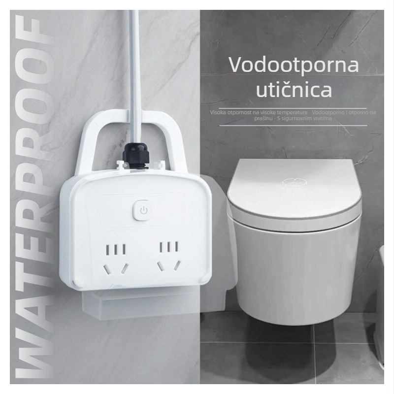 Petopolna vodootporna utičnica za kupaonicu s zaštitom od curenja, zidna montaža, za pametni WC i bojler