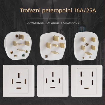 Tip 86 zidna utičnica napajanje 440V, trofazna s pet polova, industrijska utičnica 16A/25A, klima uređaj 380V s pet vodiča