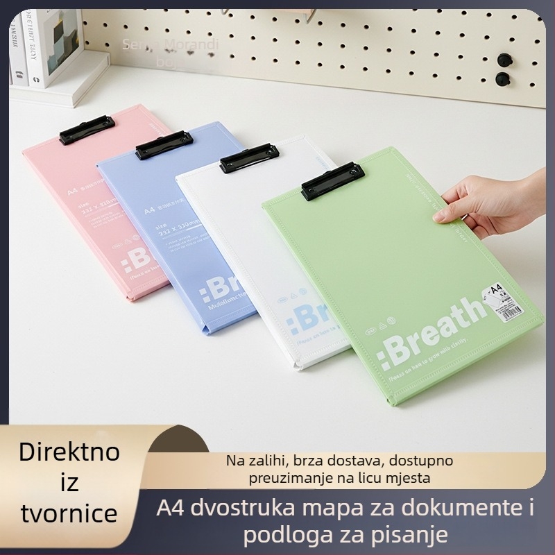 A4 organizator dokumenata s čvrstim klipom i pločom; dvostruka uporaba za ured i studente; PP polipropilen