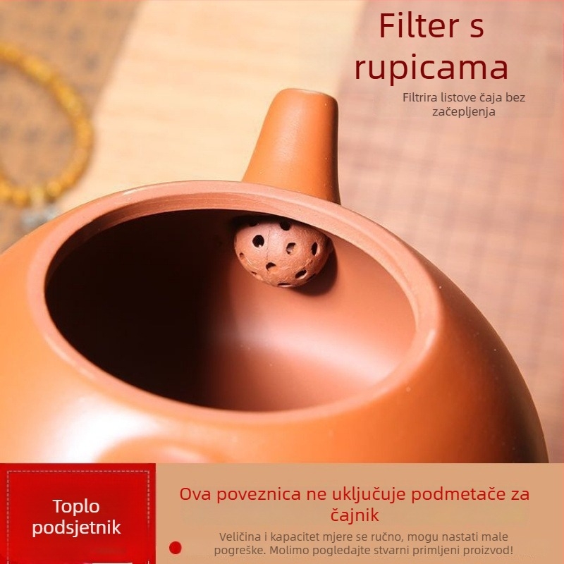 Čajnik od ljubičaste gline sa četiri šalice, kompaktni Gongfu set, Yixing keramika, čajnik s filtrom od crvene gline i velike kapacitete