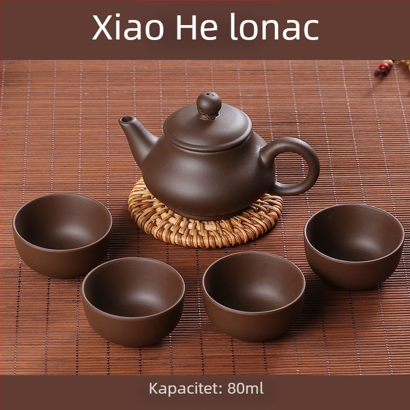 Čajnik od ljubičaste gline sa četiri šalice, kompaktni Gongfu set, Yixing keramika, čajnik s filtrom od crvene gline i velike kapacitete