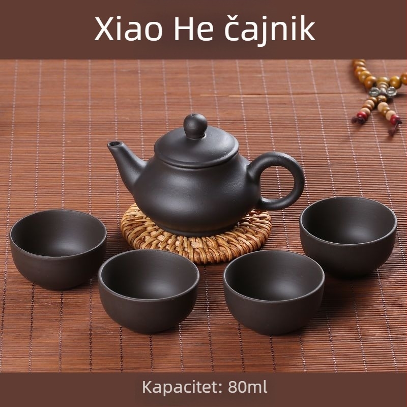Čajnik od ljubičaste gline sa četiri šalice, kompaktni Gongfu set, Yixing keramika, čajnik s filtrom od crvene gline i velike kapacitete