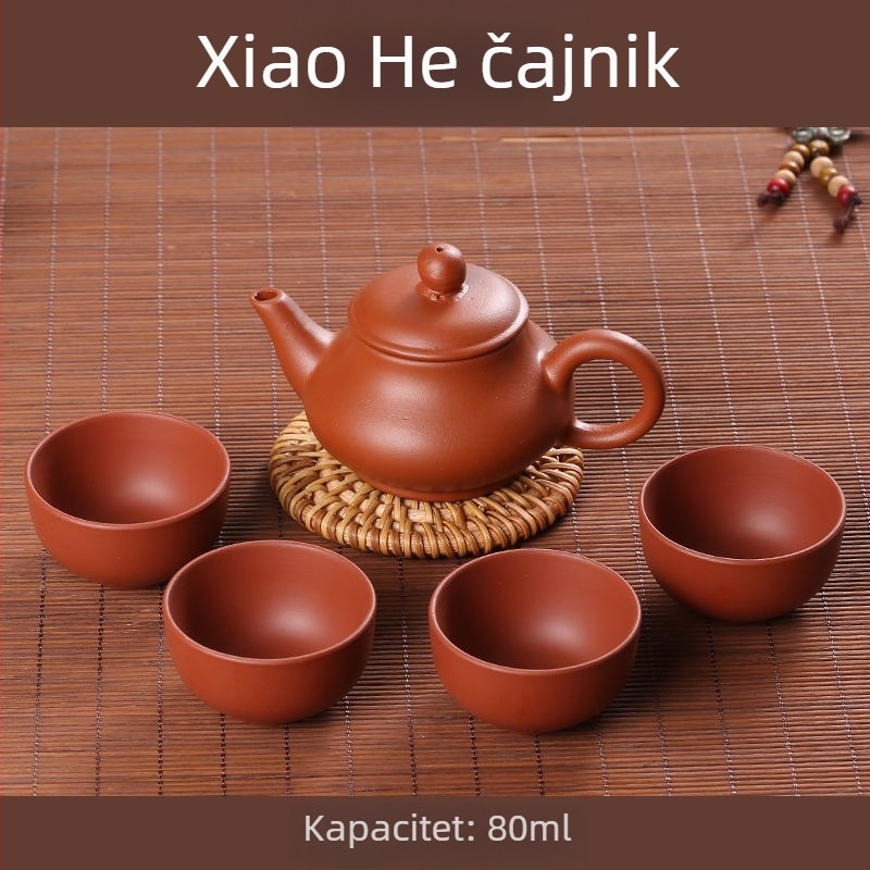 Čajnik od ljubičaste gline sa četiri šalice, kompaktni Gongfu set, Yixing keramika, čajnik s filtrom od crvene gline i velike kapacitete