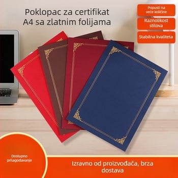 A4 omotnica za certifikat sa zlatnim folijiranjem, debeli posebni papir, zaštitna mapa za diplome