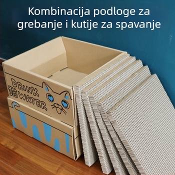 Velika jednokratna kutija za mačji pijesak, sklopiva od valovitog kartona, poluzatvoren dizajn, zaštita od prskanja