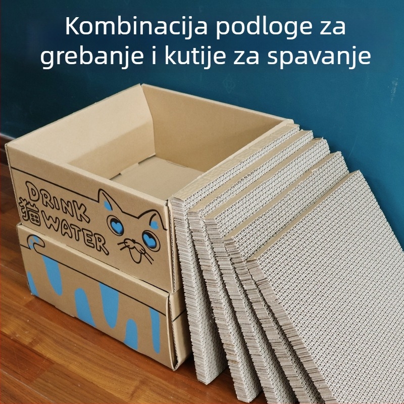 Velika jednokratna kutija za mačji pijesak, sklopiva od valovitog kartona, poluzatvoren dizajn, zaštita od prskanja