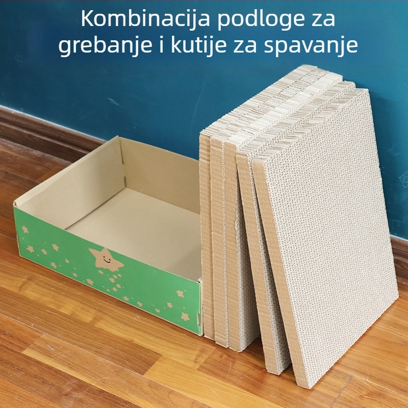 Velika jednokratna kutija za mačji pijesak, sklopiva od valovitog kartona, poluzatvoren dizajn, zaštita od prskanja