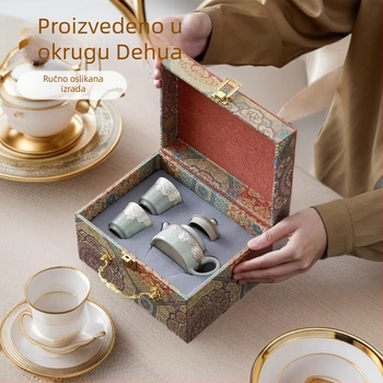 Shengbai porcelanski set za čaj s filigranskim srebrnim motivom piona, keramika, prijenosno, s jednim čajnikom i dvije šalice