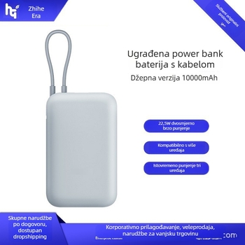 Power banka s ugrađenim kabelom, 10000mAh, džepne veličine, 22,5W brzo punjenje, kreativni dizajn
