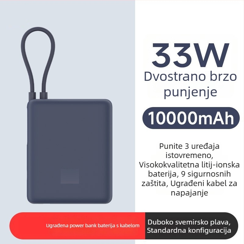 Power banka s ugrađenim kabelom, 10000mAh, džepne veličine, 22,5W brzo punjenje, kreativni dizajn