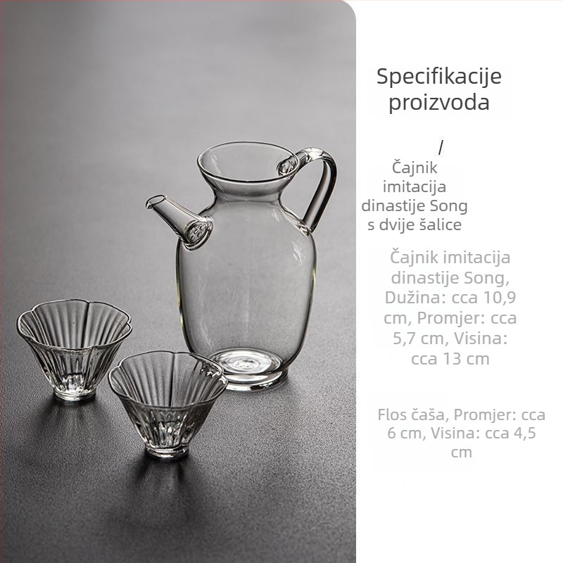 Čajnik u stilu Song dinastije, set s jednim čajnikom i dvjema šalicama, Gongfu set za kućno posluživanje, borosilikatno staklo