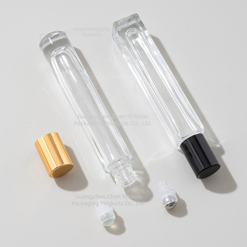 10 ml kvadratna cilindrična prozirna staklena roller boca s debelim dnom – bočica za parfem, kozmetiku i esencijalno ulje.