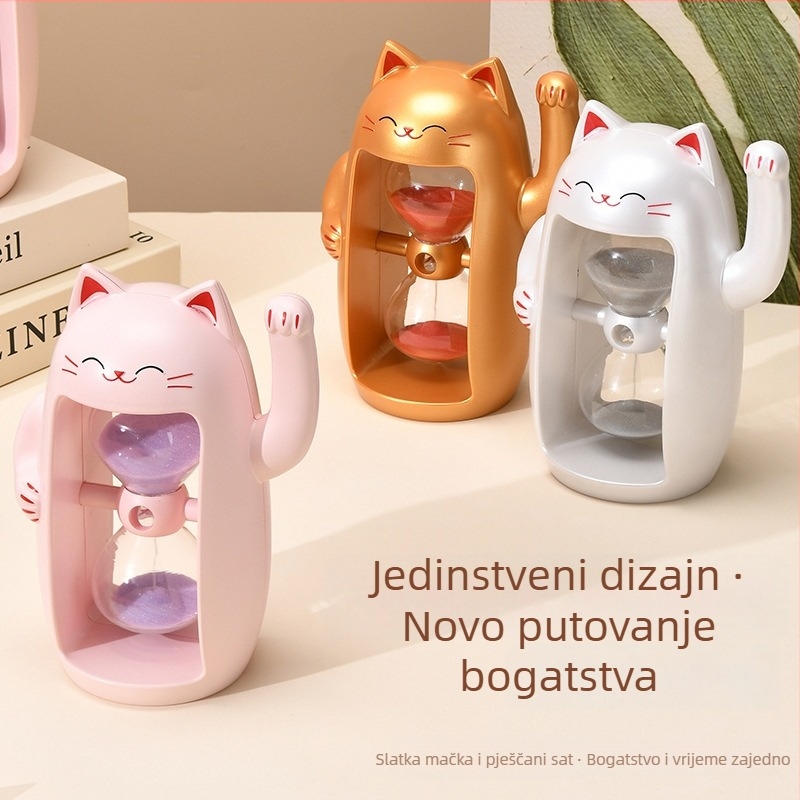 Maneki Neko pješčani sat – timer za djecu, slatka stolna dekoracija za upravljanje vremenom, 30 minuta, poklon za rođendan
