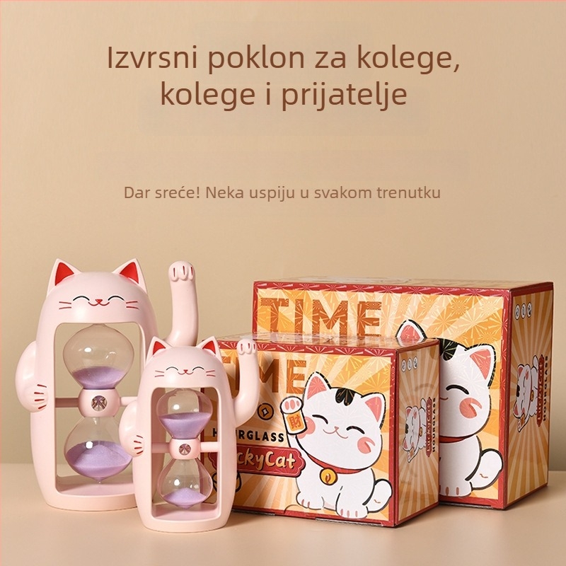 Maneki Neko pješčani sat – timer za djecu, slatka stolna dekoracija za upravljanje vremenom, 30 minuta, poklon za rođendan