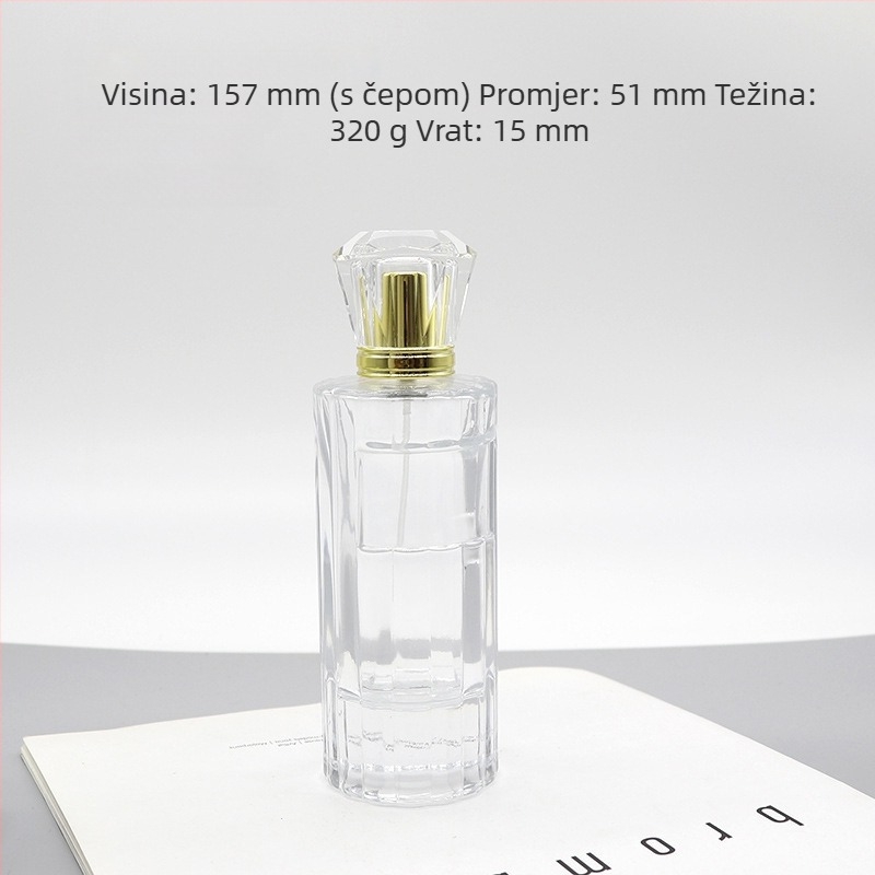 100 ml visoka staklena bočica za parfem s uskim vertikalnim prugama, ponovno upotrebljivi raspršivač, prazna kozmetička bočica s bajonet kapom