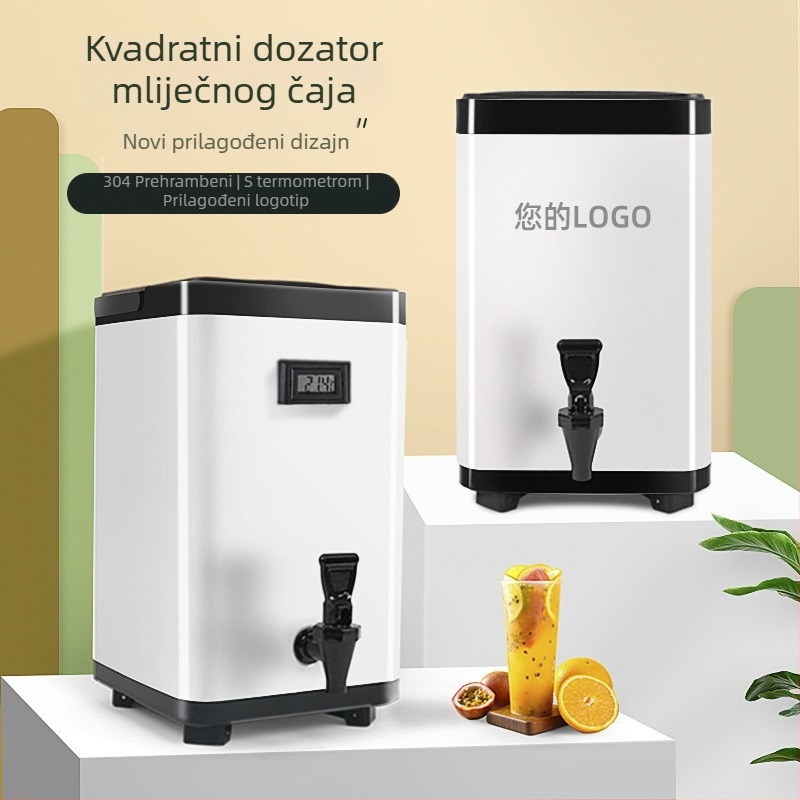 304 nehrđajući čelik milk tea kanta, kvadratni izolirani spremnik, namijenjen trgovinama milk tea, posuda za pripremu čaja, s mogućnošću prilagođenog loga