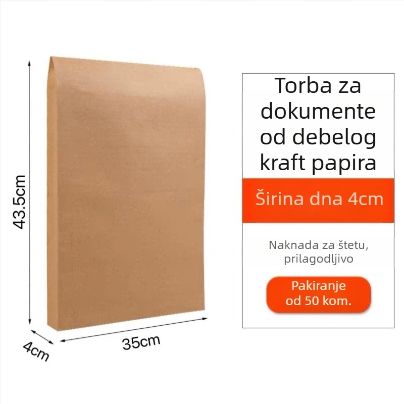 Torba za dokumente od kraft papira, ojačana klinovima, velikog kapaciteta