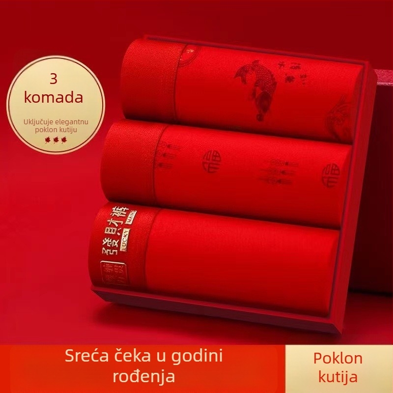 Muške crvene pamukne prozračne bokserice za Godinu zmaja, srednji pojas, dar za vjenčanje