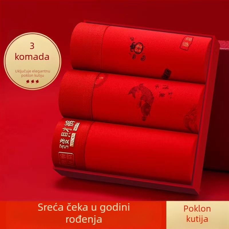 Muške crvene pamukne prozračne bokserice za Godinu zmaja, srednji pojas, dar za vjenčanje
