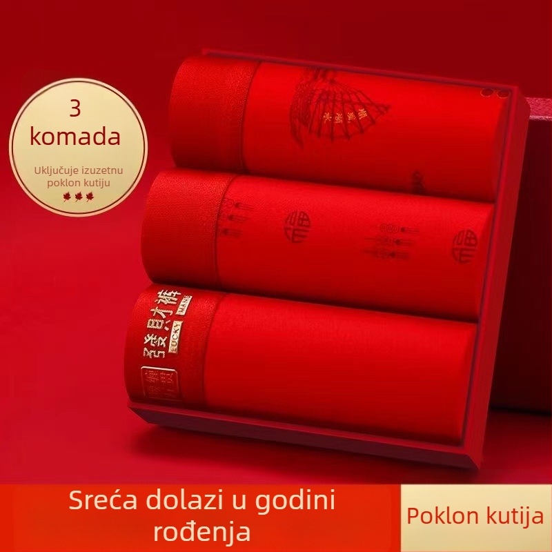 Muške crvene pamukne prozračne bokserice za Godinu zmaja, srednji pojas, dar za vjenčanje