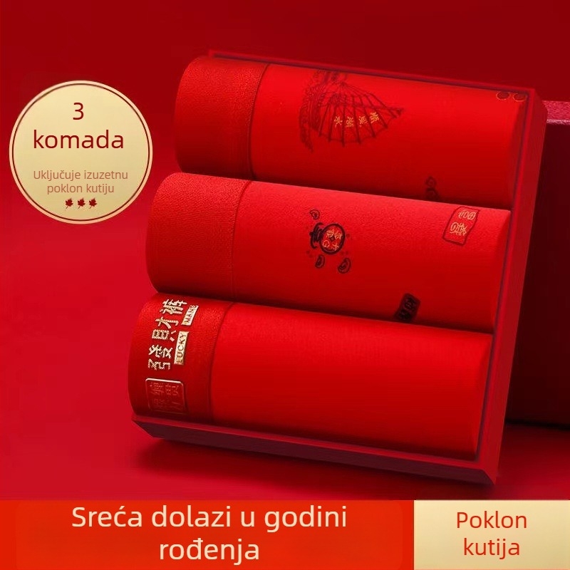 Muške crvene pamukne prozračne bokserice za Godinu zmaja, srednji pojas, dar za vjenčanje