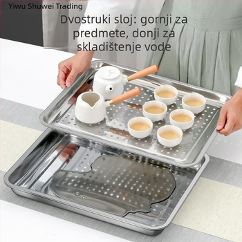 Nehrđajući čelični pravokutni odvodni pladanj s dvostrukim slojem, pladanj za čaj i pladanj za paru s otvorima
